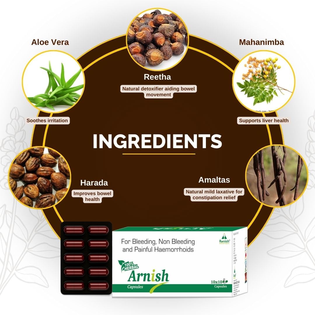 Ronish Bioceuticals Arnish Capsules – Ayurvedic Herbal Formula with Aloe Vera, Reetha, Guduchi & Harada | Supports Wellness & Immunity | 10 Capsules