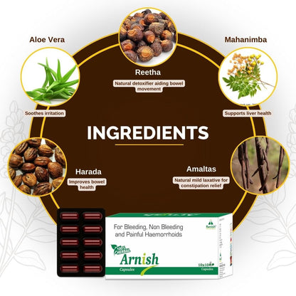 Ronish Bioceuticals Arnish Capsules – Ayurvedic Herbal Formula with Aloe Vera, Reetha, Guduchi & Harada | Supports Wellness & Immunity | 10 Capsules