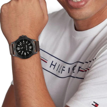 Tommy Hilfiger Black Dial Brown Colour Leather Strap Analog Watch for Men-TH1710530