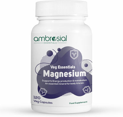 Ambrosial Magnesium Complex Food Supplement | Increases Muscle Functions | Reduces Tiredness | Boosts Energy Levels (Pack of 1-120 Capsules)