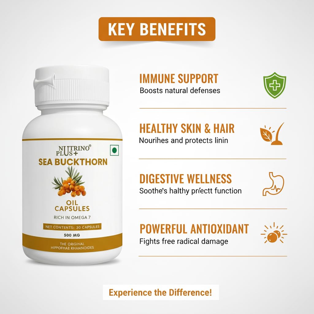 Hippophae Rhamnoides Oil Capsules 500mg | Natural BPH & Urinary Flow Support | Sea Buckthorn Extract | Complete Omega 3 6 7 9 | Prostate Supplement for Men | 30 Softgels