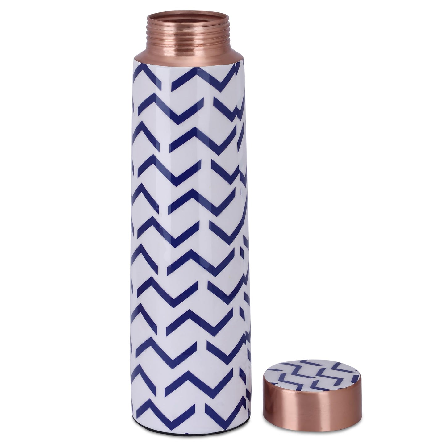 Yellow Trunk Co. Printed Copper Water Bottle - 1000ml | Blue and White Chevron | Modern Design | Leak Proof Design| Health Benefits