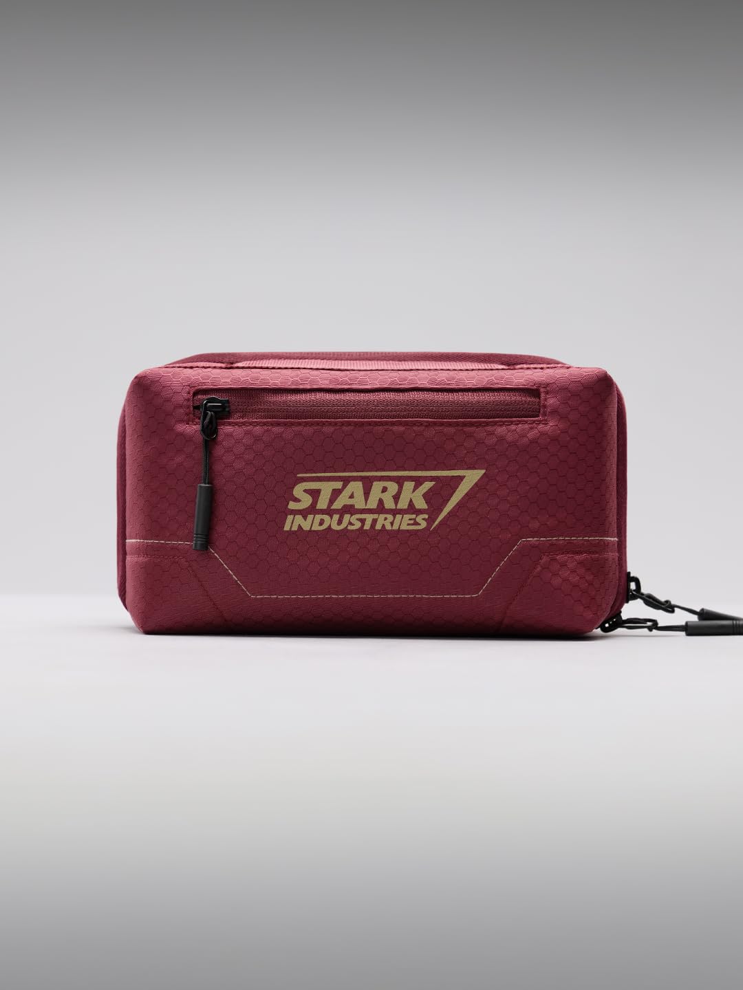 The Souled Store Iron Man: Stark Industries Tech Organizer – Maroon Water-Resistant Polyester Electronics Travel Pouch with 3D Arc Reactor Emblem for Chargers, Cables, and Gadgets