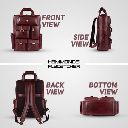 HAMMONDS FLYCATCHER Leather Travel 7 Compartment Backpack/College Backp- image 8