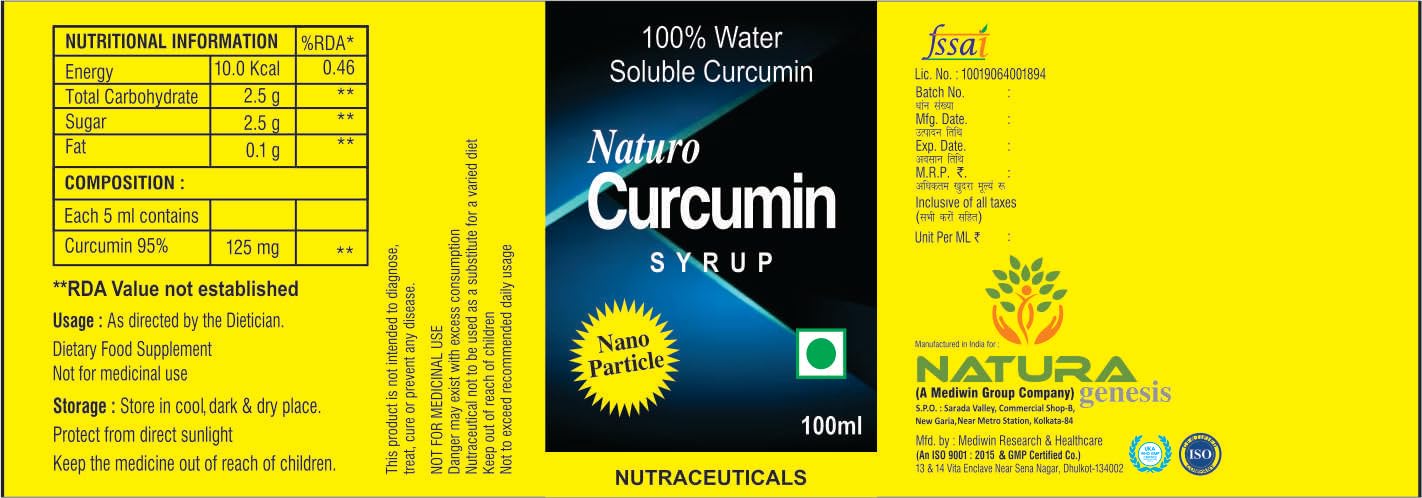 Naturo Curcumin Syrup – High Absorption Turmeric Liquid | Alcohol-Free | Mediwin Quality