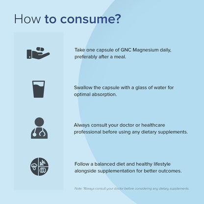 GNC Magnesium 370mg | 120 Veg Capsules | For Bone Strength, Muscle & Nerve Function, Stress Relief, Improved Sleep, Mood Elevation, Essential Mineral for Calcium Absorption & Cell Function