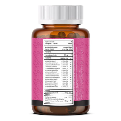 Hara Hachi World's No. 1 Probiotics 30 Billion CFU with Prebiotics for Gut Health | Probiotics Supplement for Men and Women| Probiotics for Weightloss Management - 60 Veg Capsules