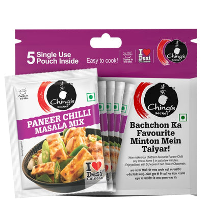 Ching’s Secret Paneer Chilli Masala Mix, 100g, Easy To Cook, Meal Kit, Cooks in 4/5Mins, 1 Pouch Serves 4, Pack of 5 Single Use Pouches