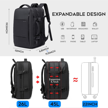 35-45L Carry On Backpack Weekender Travel Backpacks 17.3 inch Laptop Back Pack Business Expandable Bag for Men and Women, Black-45l, 45l, Backpack