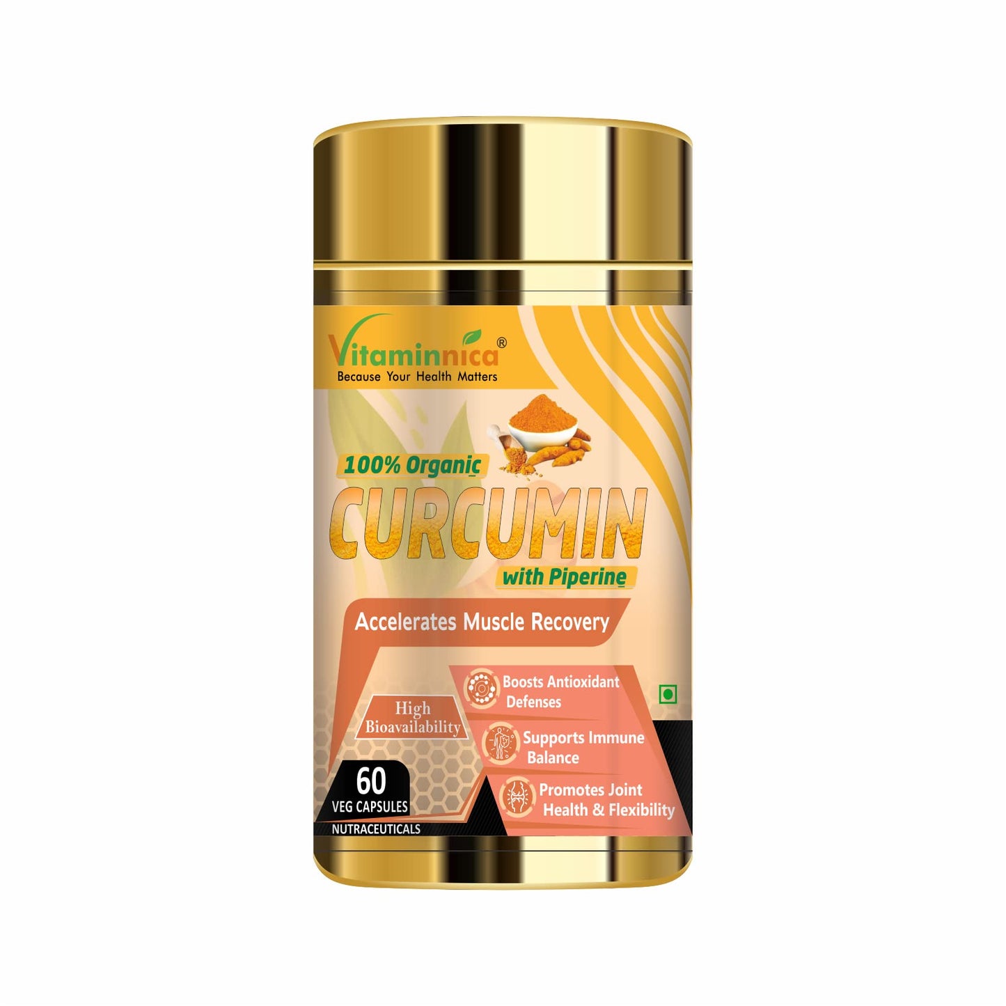 Vitaminnica Curcumin with Piperine with 95% Curcuminoids | Anti inflammatory Supplement for Adults | Supports Joint Health– 60 Veg Capsules