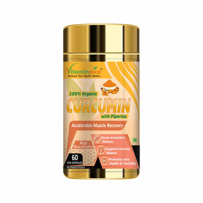 Vitaminnica Curcumin with Piperine with 95% Curcuminoids | Anti inflammatory Supplement for Adults | Supports Joint Health– 60 Veg Capsules