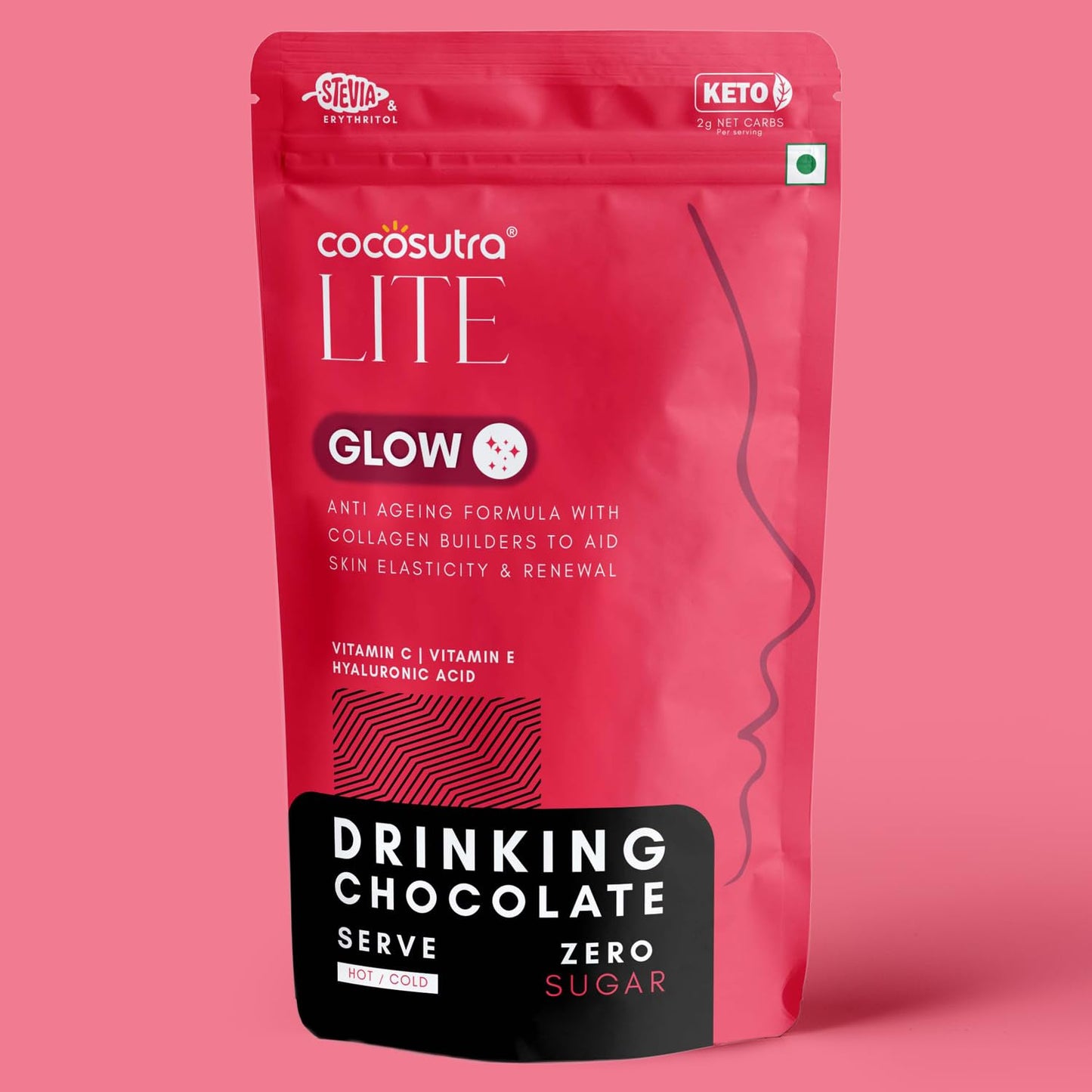 COCOSUTRA LITE | GLOW - Sugar Free Drinking Chocolate Mix | For Skin Elasticity & Renewal | Collagen Builder for Women & Men | Vegan | Keto Friendly Hot Chocolate | Enjoy hot or cold | 200 g