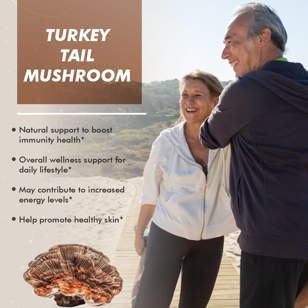 Vitaminnica Turkey Tail Mushroom Supplement 500mg- 60 High Strength Vegan Capsules | Nootropics for Gut Health