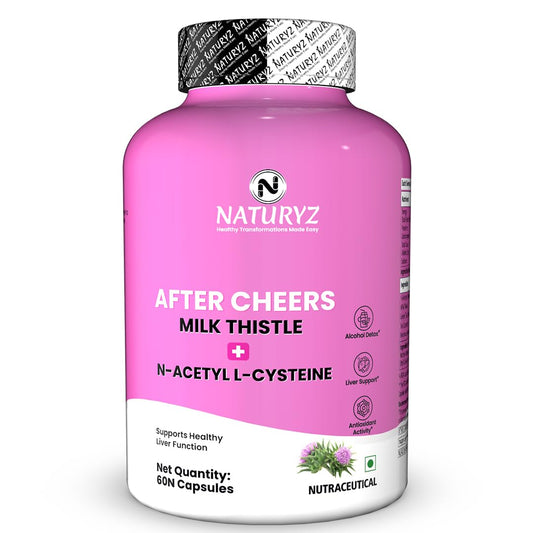 NATURYZ After Cheers Fatty Liver & Alcohol Detox Supplement with Milk Thistle, N-Acetyl Cysteine (NAC), Green Tea & Beetroot | Advanced Liver Health, Hangover Recovery | Helps detox After Drinking | 60 Vegetarian Capsules