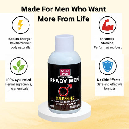 MISS ME AYURVEDIC READYGIRL DROP FOR FEMALE 10 ML COLOUR AND FLAVOUR LESS | READYMEN AYRVEDIC SHOT FOR MALE PAAN FLAVOUR 60 ML COMBO