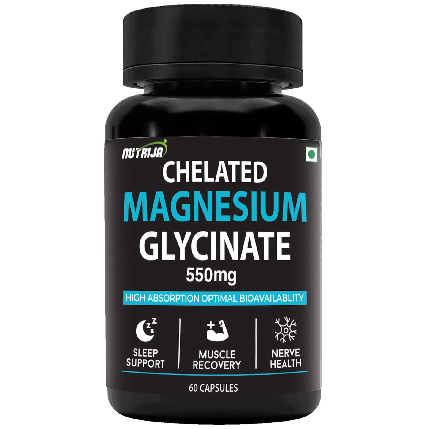 NutriJa Magnesium Glycinate 550mg | 121mg Elemental Magnesium | Chelated Magnesium Supplement for Sleep, Relaxation, Muscle & Nerve Support | 60 Vegetarian Capsules