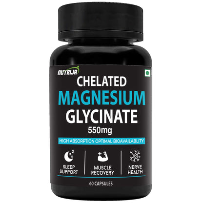 NutriJa Magnesium Glycinate 550mg | 121mg Elemental Magnesium | Chelated Magnesium Supplement for Sleep, Relaxation, Muscle & Nerve Support | 60 Vegetarian Capsules