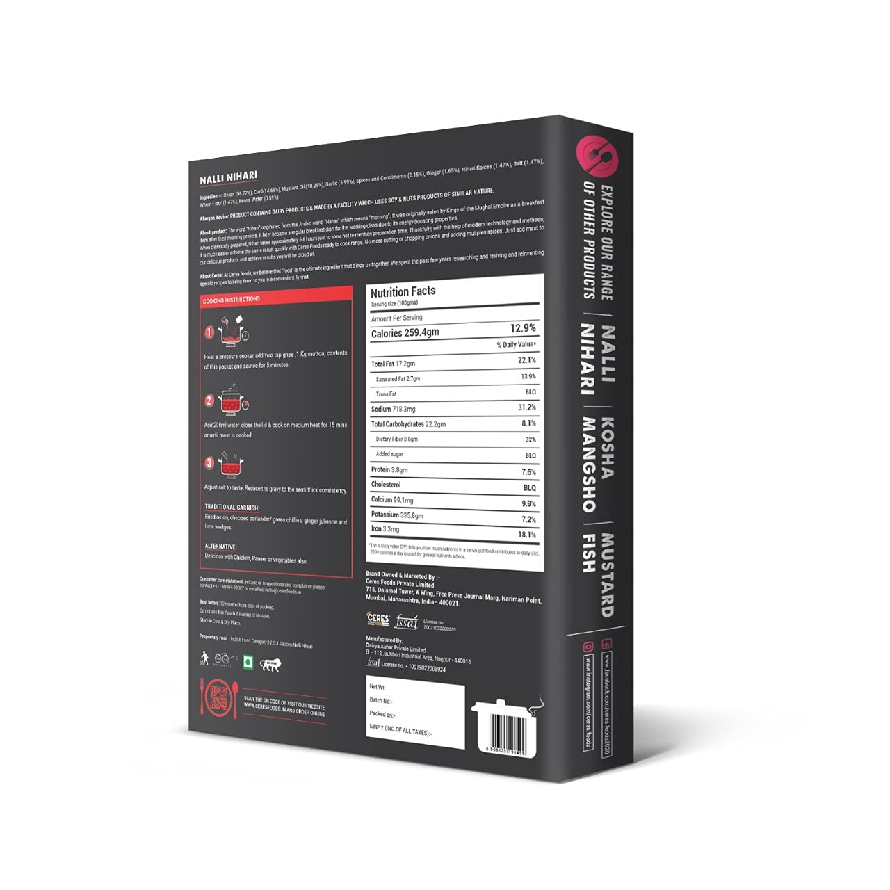 Ceres Foods Delhi Nalli Nihari Instant Liquid Masala |Mutton cooking paste| Curry Paste | Curry Mix | Shipped Fresh | Ceres Foods Nalli Nihari Ready to Cook Gravy | Masala |Mutton Masala|Meat Masala|Nihari Masala |Nihari Paste | Mughlai Masala |