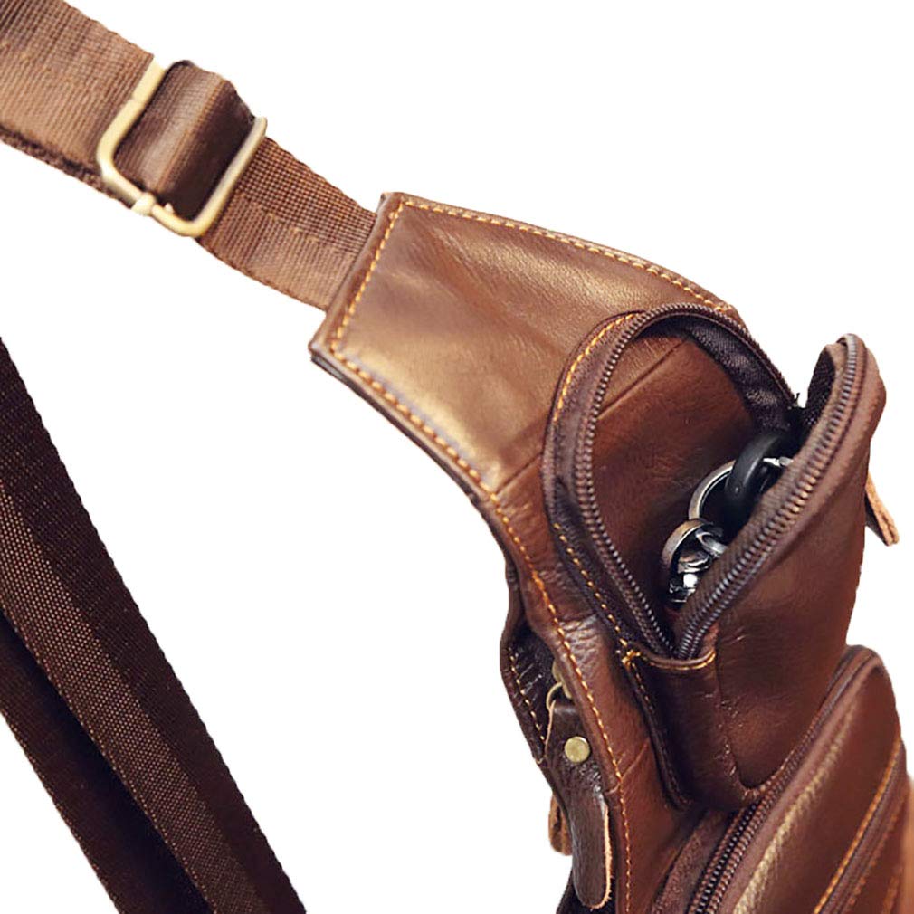 Hebetag Men's Vintage Leather Sling Bag Backpack Crossbody Shoulder Chest Day Pack Backpacks One Size Coffee