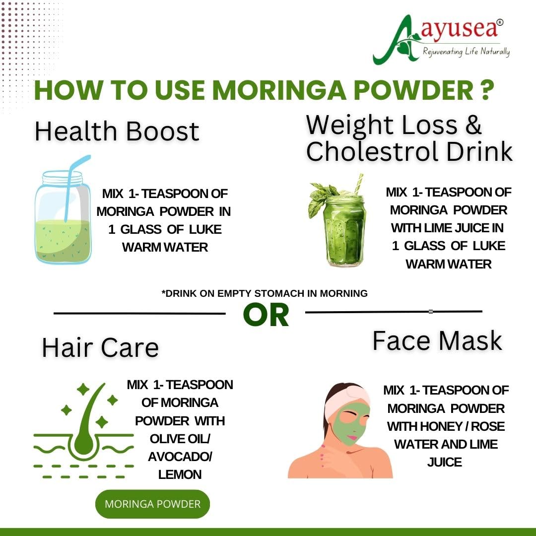 AYUSEA® 100% Pure Moringa Powder for Skin & Wellness – 200gm (Pack of 1)