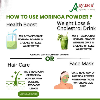 AYUSEA® 100% Pure Moringa Powder for Skin & Wellness – 200gm (Pack of 1)