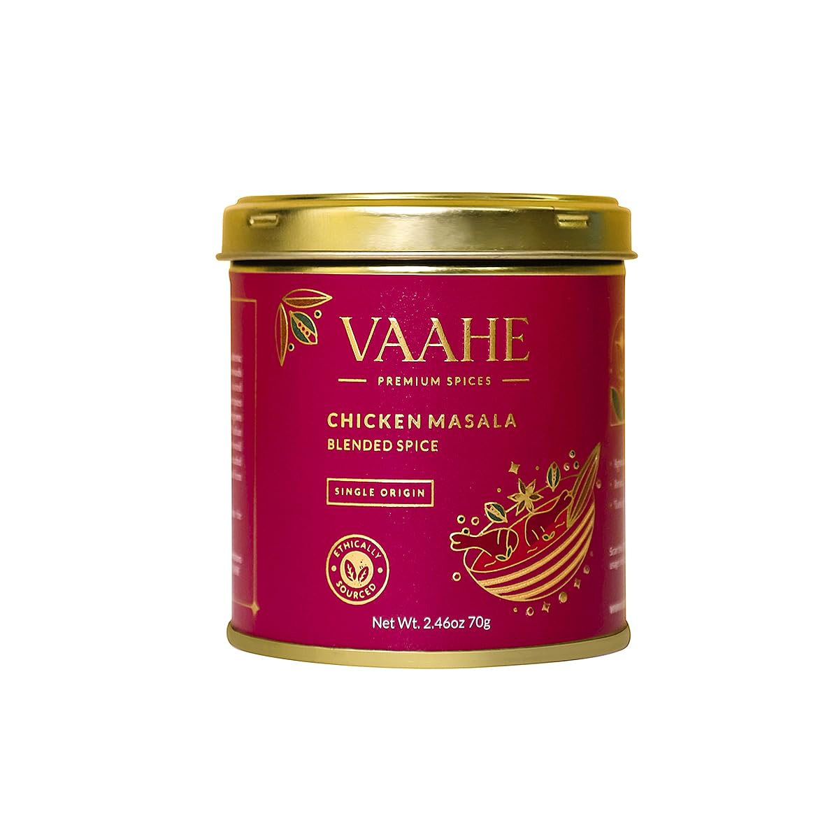 VAAHE Chicken Masala | 17+ Natural Spices | Freshly Ground and Packed | 100% Pure and Natural | Single Origin | Premium Tin Box (70 gm)