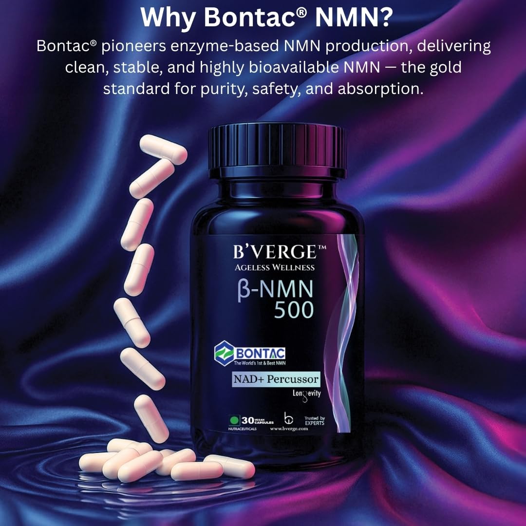BVERGE® NMN Supplement 500mg |100% Purity | BONTAC Pro NMN World's Most Trusted & Trusted by Experts | Healthy Ageing | Repair Cells | Enhance Muscle | Neuro Function (500MG 30 Capsules)