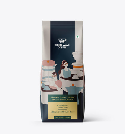 THIRD WAVE COFFEE | Speciality Single Origin Bababudangiri Region | 100% Arabica | Medium Light Roast | Electrical Dripper | Medium Grind | 250 grams | Pouch
