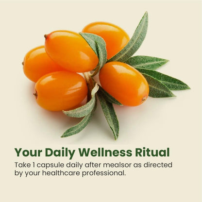 Pushpveda Sea Buckthorn Extract Capsules 500mg | Himalayan Seabuckthorn with Omega 3, 6, 7 & 9 | Natural Antioxidant Supplement for Skin, Immunity & Daily Wellness | Veg Capsules | 60 Capsules
