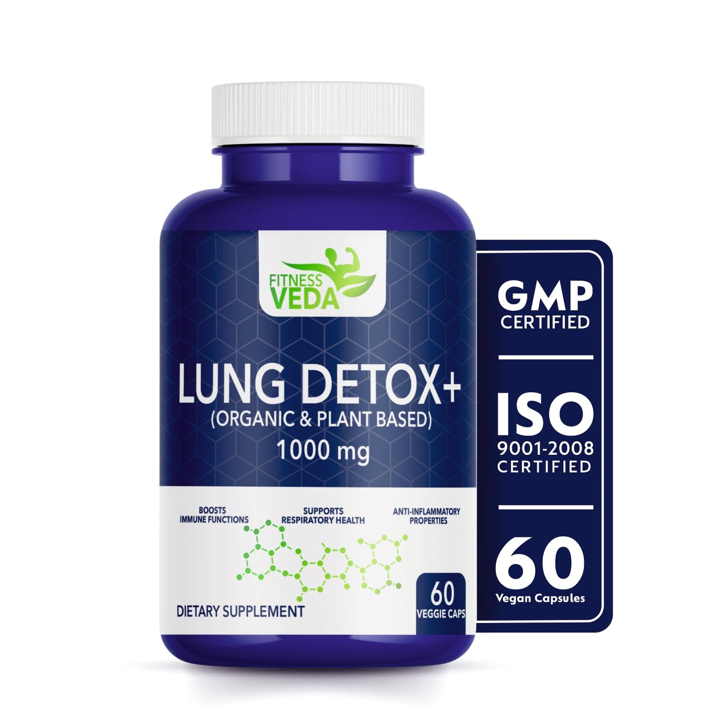 FITNESSVEDA Lung Detox+ Supplement | Respiratory Wellness & Immune Support |Organic & Plant Based | Clears Congestion, Supports Breathing Comfort, Improves Lung Health & Daily Cleanse | Pack of 1 – 60 Capsules