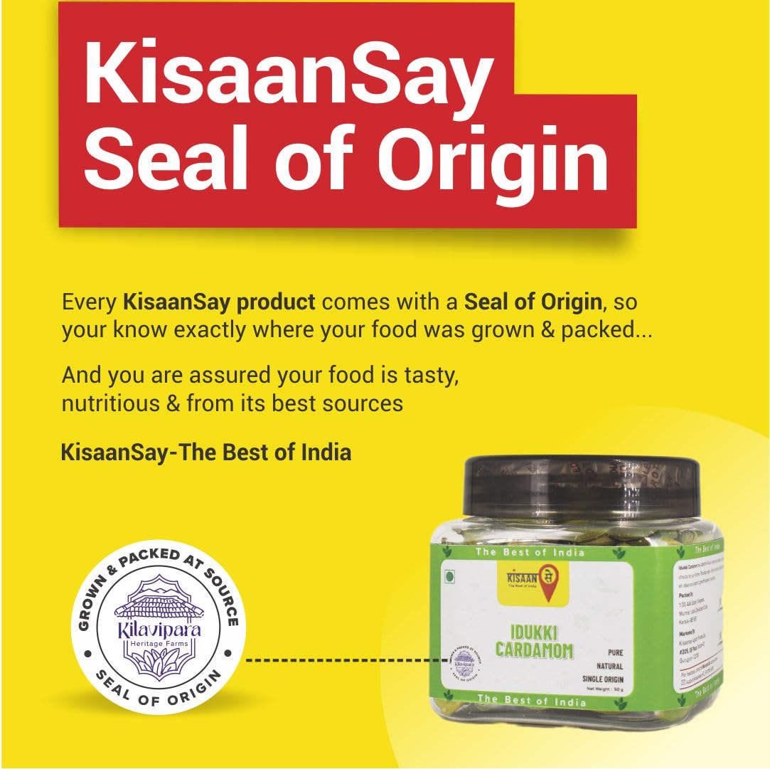 KisaanSay Idukki Cardamom 100 gm | Bold Size (7 to 8 mm) | Natural Elaichi | Distinctive Flavour & Aroma | No Artificial Colors | elaichi green
