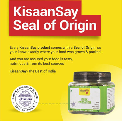 KisaanSay Idukki Cardamom 100 gm | Bold Size (7 to 8 mm) | Natural Elaichi | Distinctive Flavour & Aroma | No Artificial Colors | elaichi green