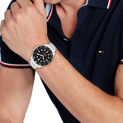 Tommy Hilfiger Oceanic Quartz Analog with Black Dial Silver Stainless Steel Strap Watch for Men - TH1792203