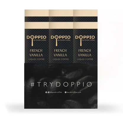 Korebi Coffee Doppio French Vanilla - Artisan Instant Liquid Coffee Concentrate | Premium 100% Arabica | Hot or Cold, With or Without Milk | 30 Ready-to-Use Instant Coffee Sachets (20 ML Each) | Smooth Vanilla Flavour | 6 Boxes (30 x 20 ML Sachets) (600 M