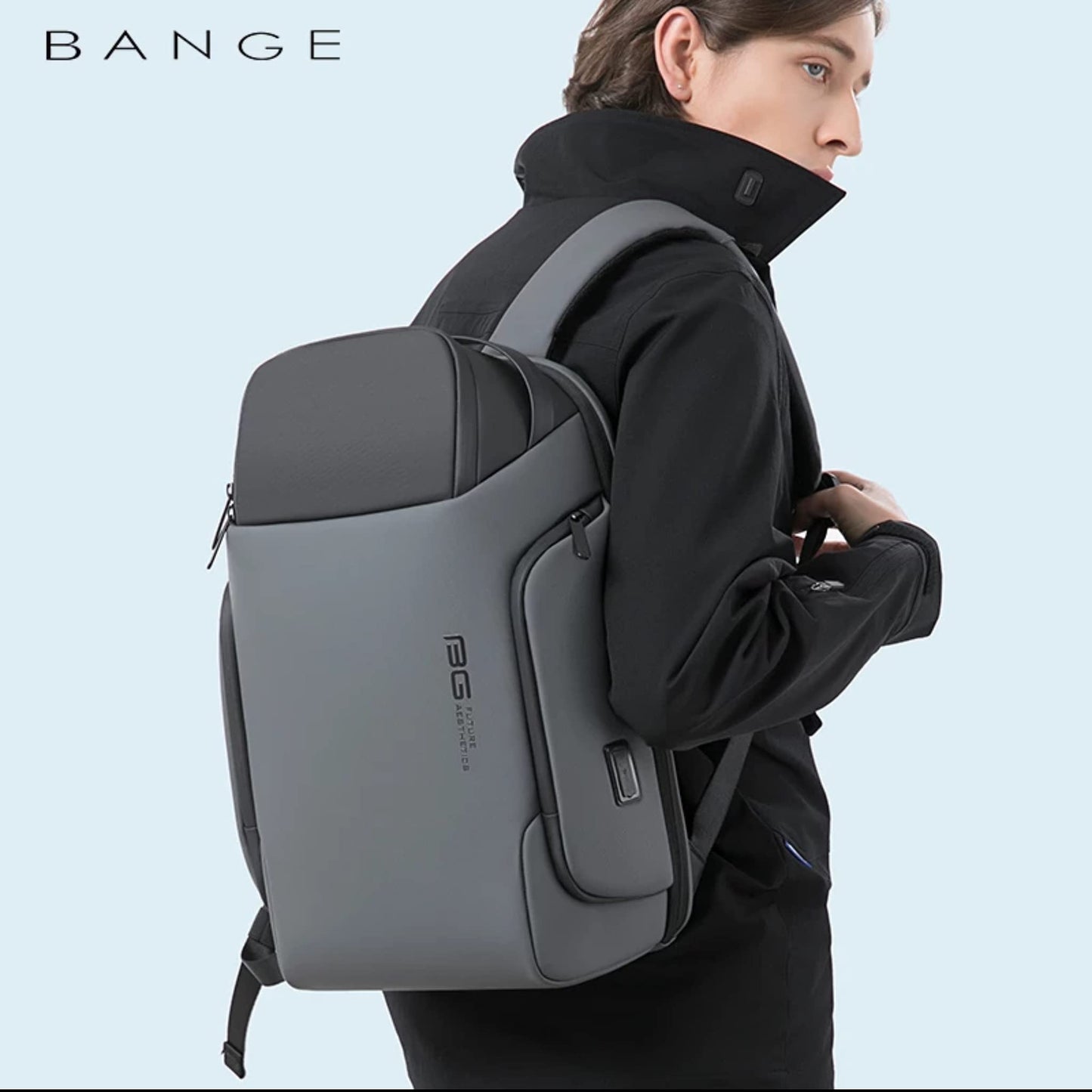 BANGE Smart Trendy 20L Durable Oxford Backpacks Anti-Theft USB Waterproof 1.2KG W 15.6in Laptop School Travel Black Bags,7277,Large