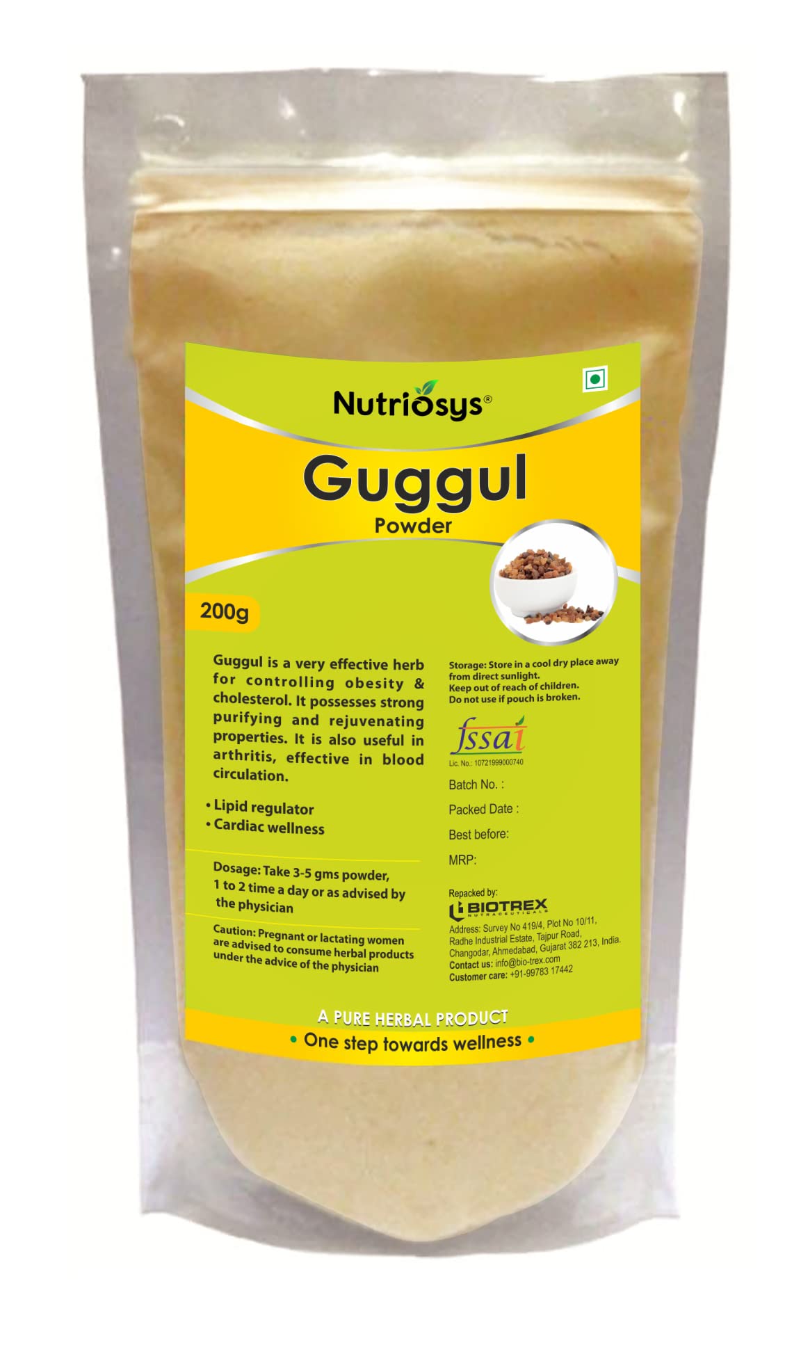 Nutriosys Guggul Powder - 200g Natural Guggal Powder for Weight Management, Chol
