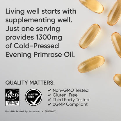 Sports Research Evening Primrose Oil (1300Mg) From Cold-Pressed Evening Primrose Flower | Non-Gmo Verified, Hexane & Gluten Free (30 Liquid Softgels)