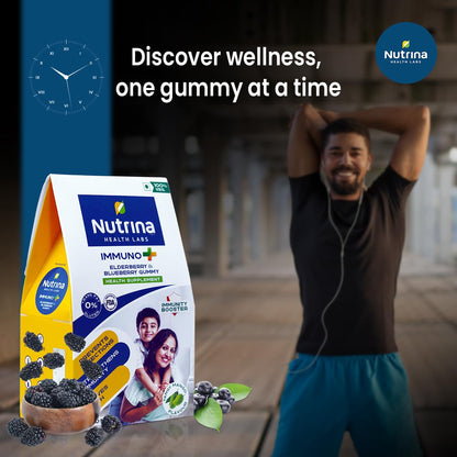 Nutrina Health Labs Immuno Plus Gummies for Men And Women Elderberry, Blueberry Extract, Vitamin C and Zinc Boosts Immunity And Prevents Infections 30 Gummies (Pack of 1)