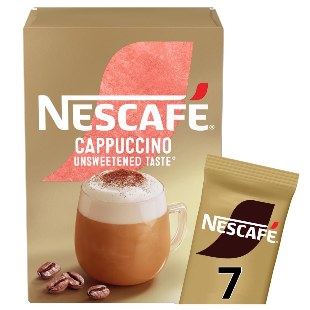 NESCAFÉ Cappuccino Unsweetened Instant Coffee 7 Sachets, 100percent Responsibly Sourced Coffee Pack of 1
