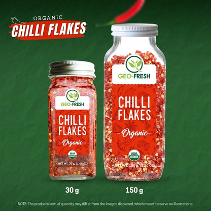 Geo Fresh Organic Chilli Flakes, 30g | Seasoning| For Pizza, Pasta, Garlic Bread, Italian cusines| No Artifical Colour & Preservatives| 100% Organic, Non-GMO, USDA Certified, Jaivik Bharat Certified