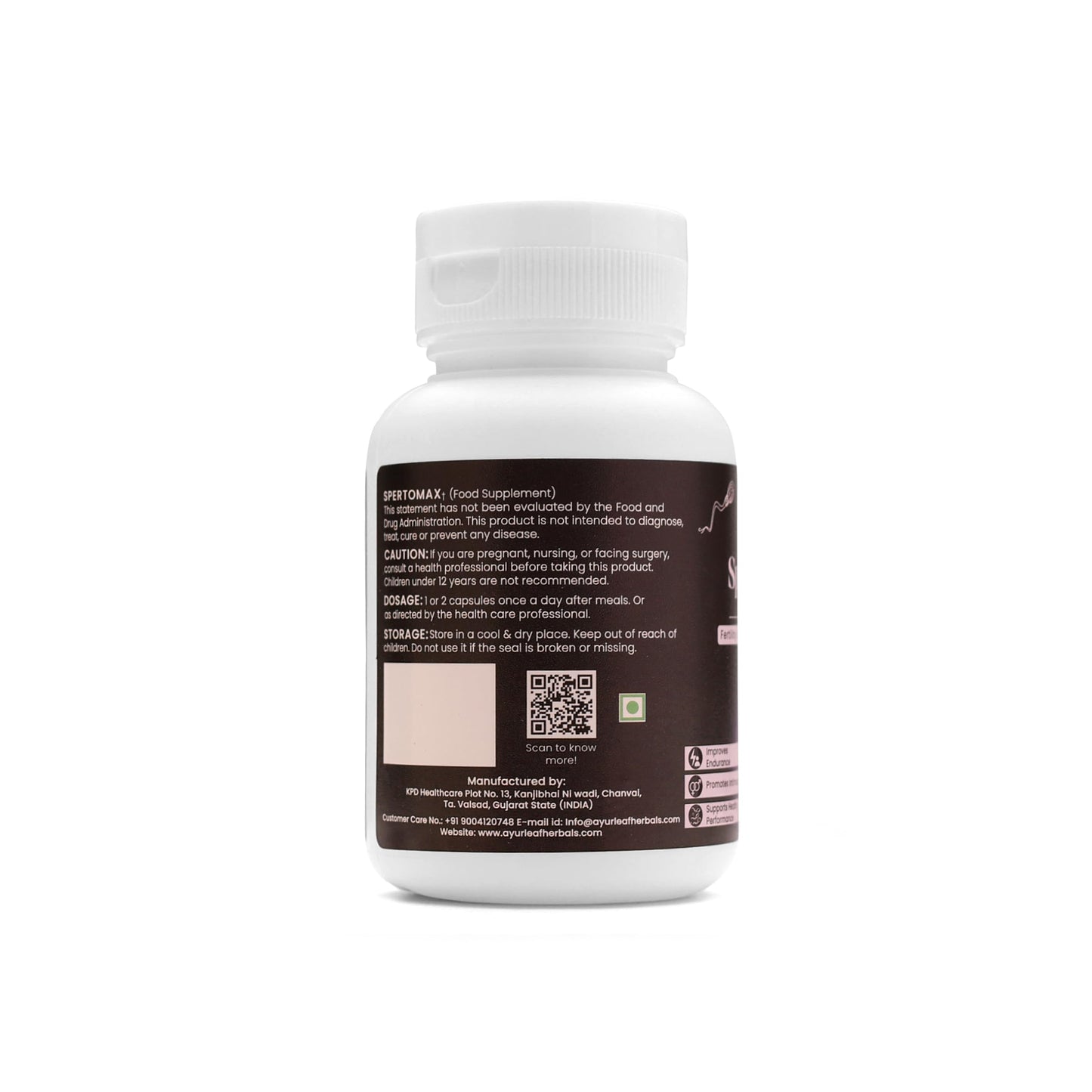 Ayurleaf Herbals- Spertomax Extract Blended Capsules 480mg 60 Veggie capsules - Improve Your Fertility Naturally