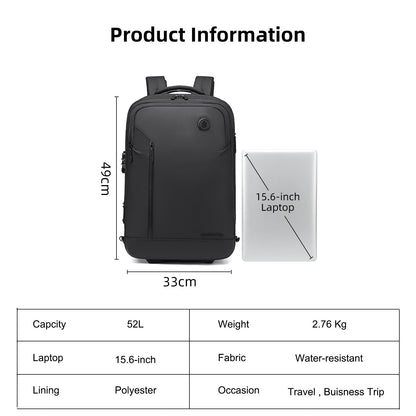 Arctic Hunter Trolley Backpack Expandable 52L Multiple Pockets Business Trolley Bag with 2 Wheels Aluminum Rolling Laptop Bag Stylish Suitcase for Business Travel Water Resistant Black
