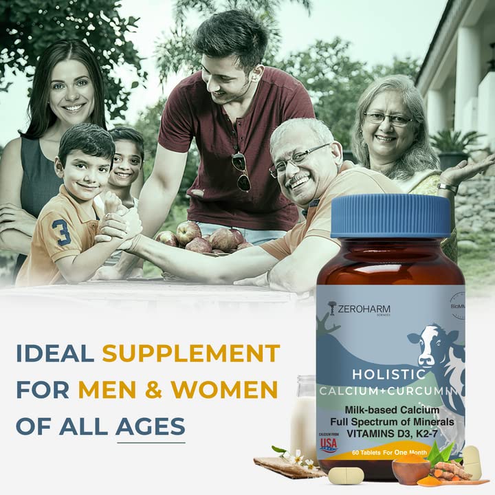 Holistic Calcium and Curcumin - Improves Joint Health, Strengthens Bones & Muscles - Boosts Immunity & Heart Health (60 Tablets)