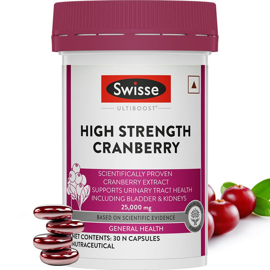 Swisse High Strength Cranberry for PCOS, PCOD & UTI - 25000mg Cranberry Extract