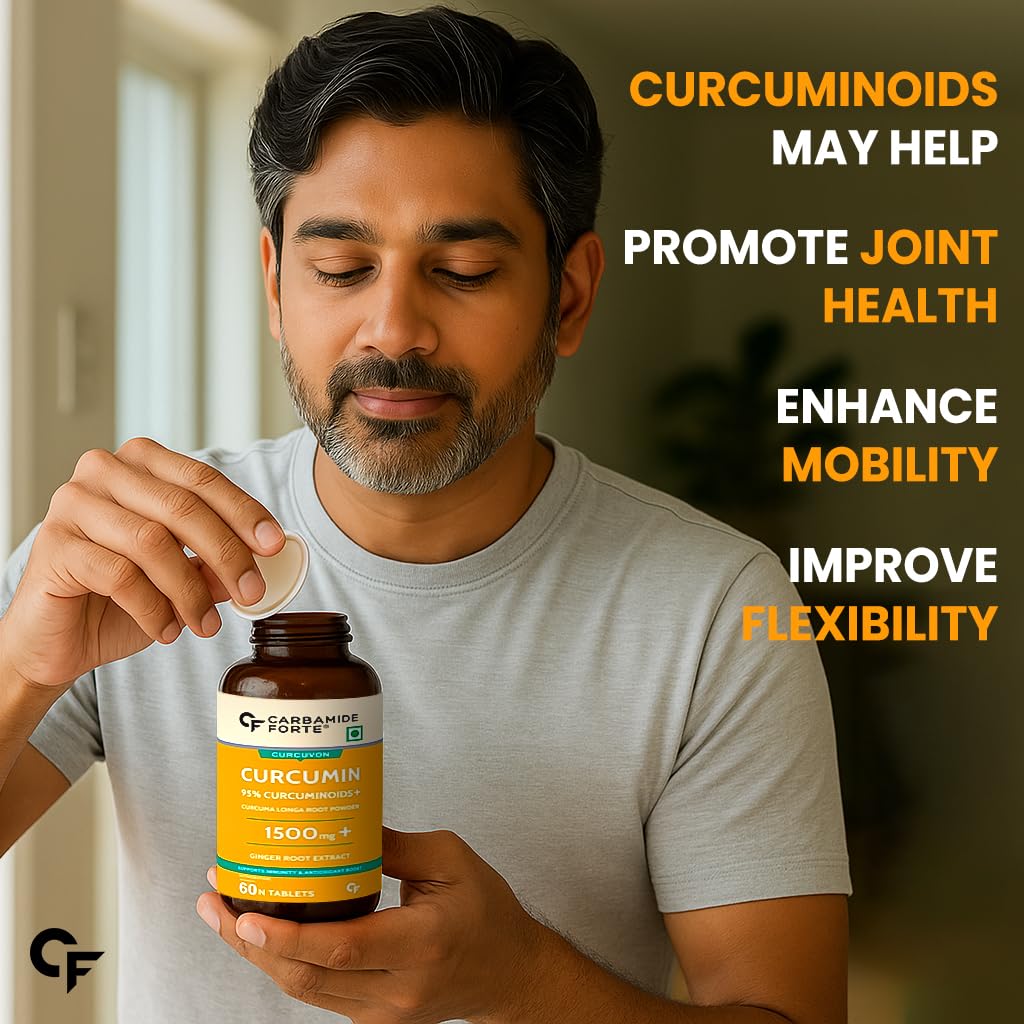 Carbamide Forte Curcumin Tablets with Piperine and 95% Curcuminoids | Anti inflammatory Supplement for Adults | With Curcuma Longa, Turmeric & Ginger Root extract | 60 Veg Tablets