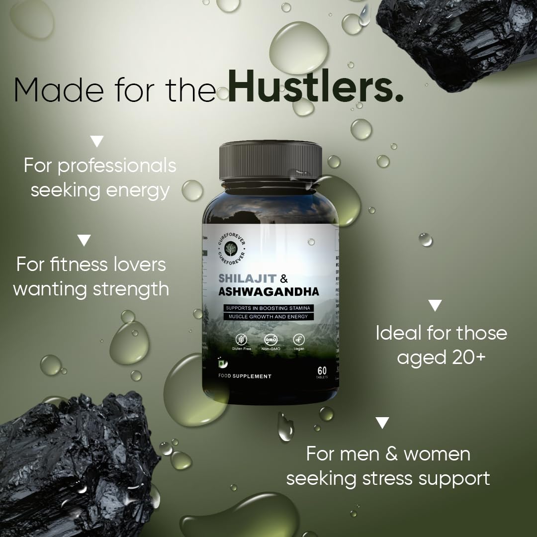 CUREFOREVER Shilajit & Ashwagandha Tablets 1000mg/Serving - Natural Ayu- image 5