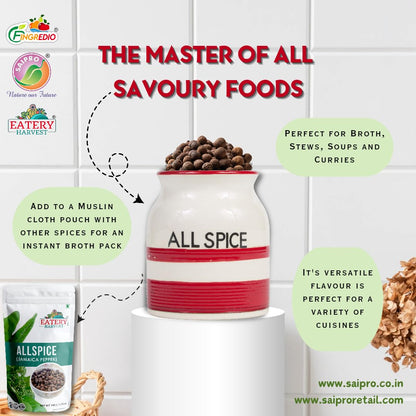 EATERY HARVEST by Saipro Ground Allspice Powder 100 gm,Allspice has flavor of all spices like Clove, Cinnamon, Nutmeg, Mace, Black pepper, best for Caribbean cuisine jmaica Pepper Powder For Seasoning Vegetables, Fruits, No preservatives, plant based, nat
