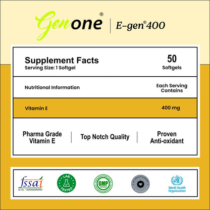 Genone E-gen Natura NATURAL Vitamin E Oil Capsule for Skin and Hair (50 Capsules)