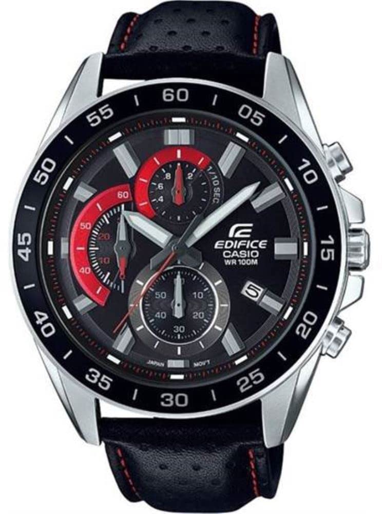 Casio Edifice EFV-550L-1AVUDF Analog Black Dial Men Watch Black Genuine Leather Strap (ED557)