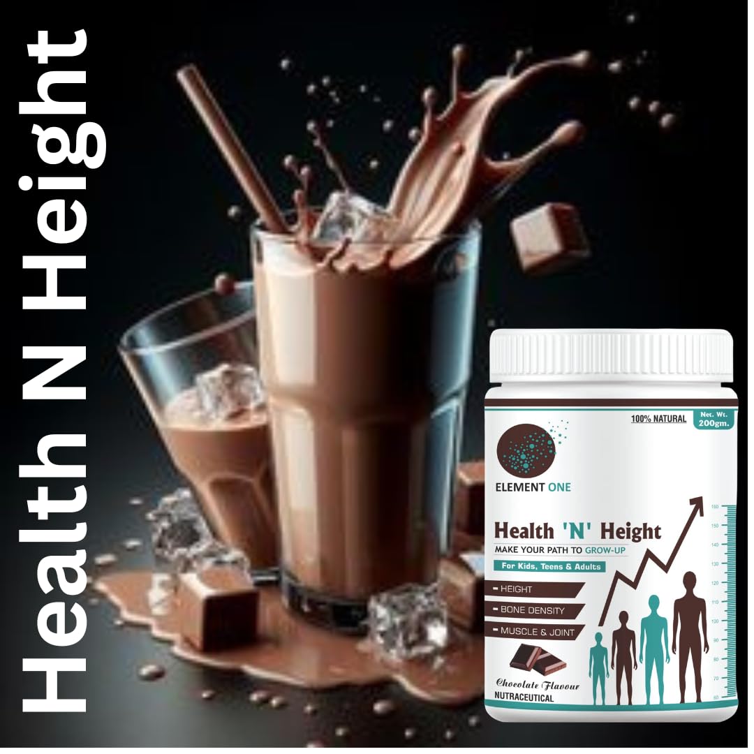 Element One Health N Height Growth, Height, Immunity, Active and Strong Child, Kids - Protein Powder with Herbal Ayurvedic Extract Mixed Tasty Chocolate Pack of 2 400 Gram